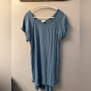 Umgee Frayed Edge Midi Dress in Blue Size Small